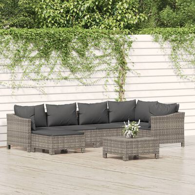 vidaXL 7-delige Loungeset met kussens poly rattan grijs