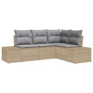 vidaXL Tuinbankenset met opslag 4 pcs Beige en Licht Grijs poly rattan