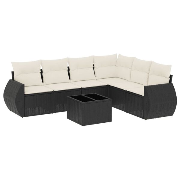 vidaXL 7-delige Loungeset met kussens poly rattan zwart