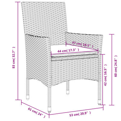 vidaXL 9-delige Tuinset met kussens poly rattan en glas grijs