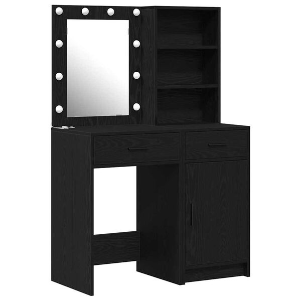 vidaXL Make-up tafel set met LED 2 pcs Zwart Eiken Bewerkt hout