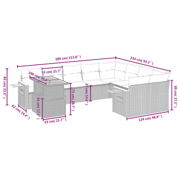vidaXL 10-delige Loungeset met kussens poly rattan zwart