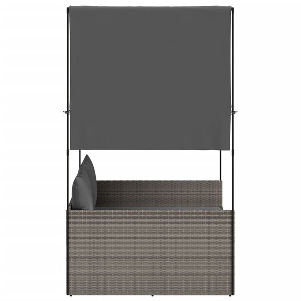 vidaXL Ligbed tweepersoons met dak en gordijn poly rattan grijs
