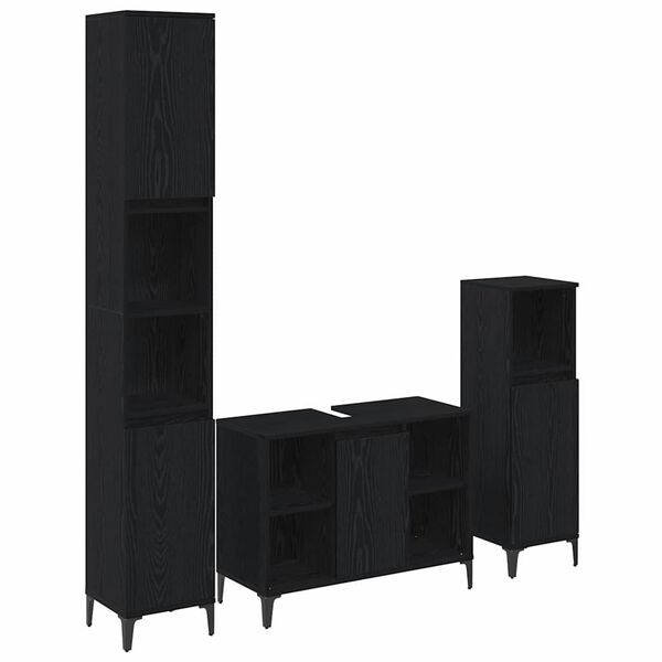 vidaXL Badkamermeubelset met plank 3 stuks Zwart eiken Bewerkt hout