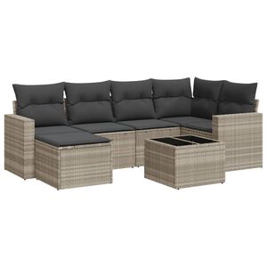 vidaXL 7-delige Loungeset met kussens poly rattan lichtgrijs