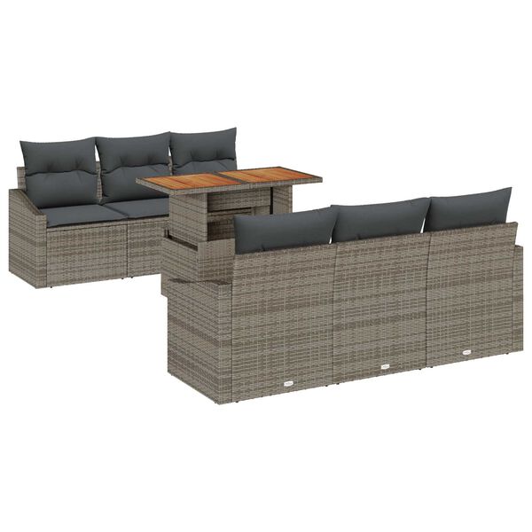 vidaXL Tuin Sofa Set met opslag 7 pcs Grijs Poly riet