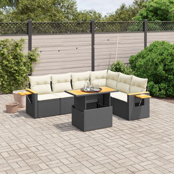 vidaXL 7-delige Loungeset met kussens poly rattan zwart