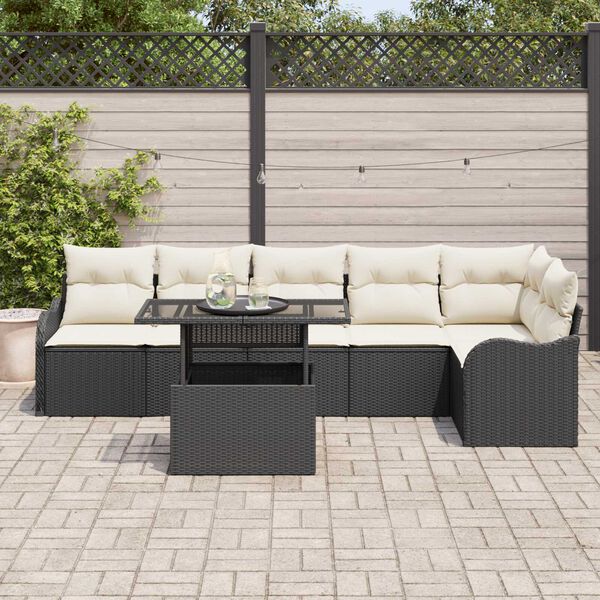 vidaXL Tuin Sofa Set met kussen met kussen 7 pcs Zwart Poly Rattan