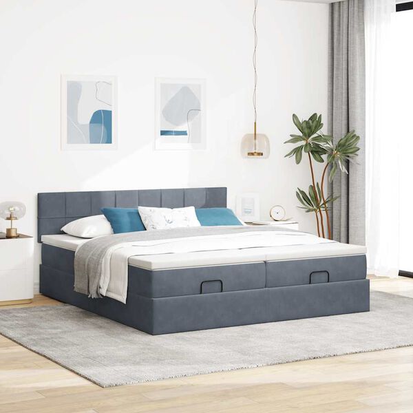 vidaXL Ottoman bed met matrassen 200x200cm fluweel donkergrijs