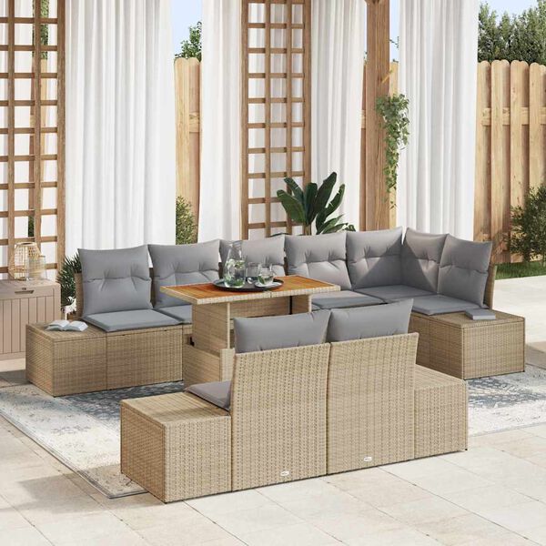 vidaXL Tuin Sofa Set met opslag 9 pcs Beige Poly riet
