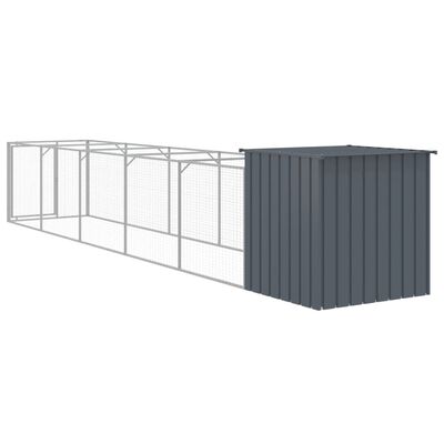 vidaXL Hondenhok met ren 110x609x110 cm gegalvaniseerd staal antraciet