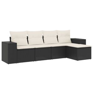 vidaXL 5-delige Loungeset met kussens poly rattan zwart