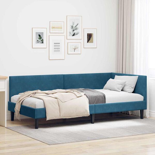 vidaXL Hoekbedframe Blauw 90 cm x 200 cm VelvetenPlywood