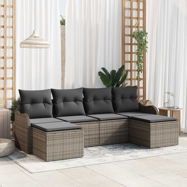 vidaXL Tuin Sofa Set met opslag 6 pcs Grijs poly rattan