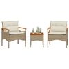 vidaXL 3-delige Loungeset met kussens poly rattan beige