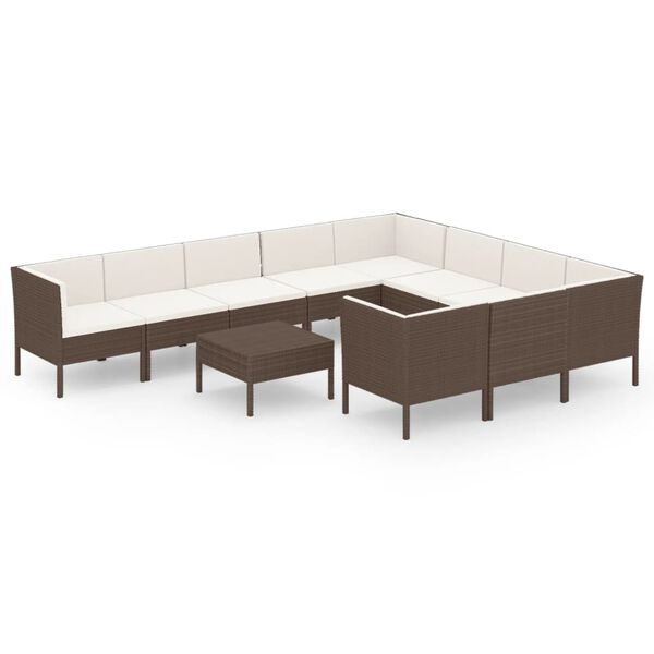 vidaXL 11-delige Loungeset met kussens poly rattan bruin