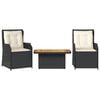 vidaXL 3-delige Loungeset met kussens poly rattan zwart