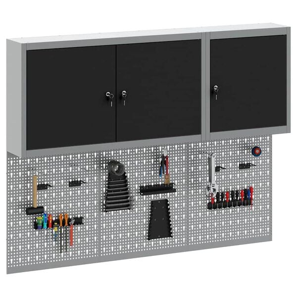 vidaXL Gereedschapskast set met plank 5 pcs Zwart Gepoedercoat staal