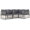 vidaXL 4-delige Loungeset met kussens poly rattan antracietkleurig