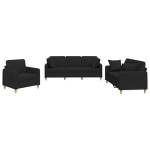 vidaXL 3-delige Loungeset met kussens stof zwart