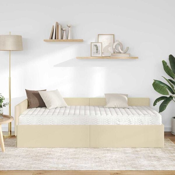 vidaXL Hoekbedframe met Matras Anders met hoofdeinde 2 pcs Cr&egrave;me Stof