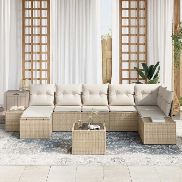 vidaXL Tuin Sofa Set met kussen met opslag 7 pcs Beige poly rattan