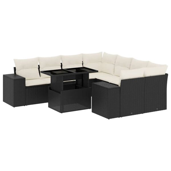 vidaXL 9-delige Loungeset met kussens poly rattan zwart