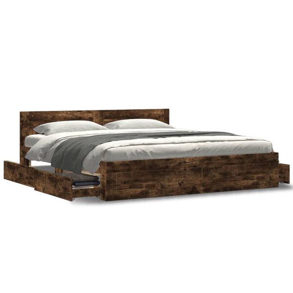 vidaXL Bedframe met hoofdeinde bewerkt hout gerookt eiken 180x200 cm