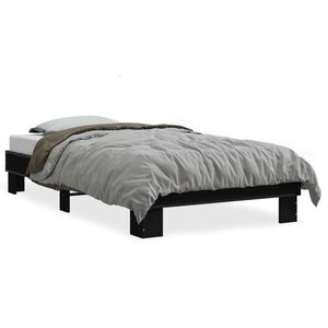 vidaXL Bedframe bewerkt hout en metaal zwart 75x190 cm