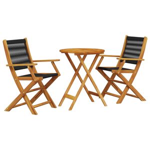 vidaXL 3-delige Bistroset polypropeen en massief hout zwart