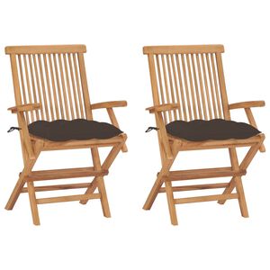 vidaXL Opklapbare stoelen met taupekleurige kussens, 2 stuks, massief teakhout