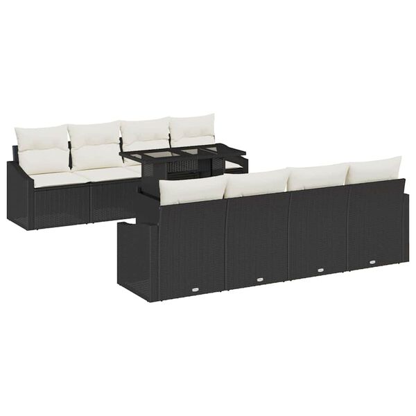 vidaXL Tuin Sofa Set met kussen met opslag 9 pcs Zwart poly rattan