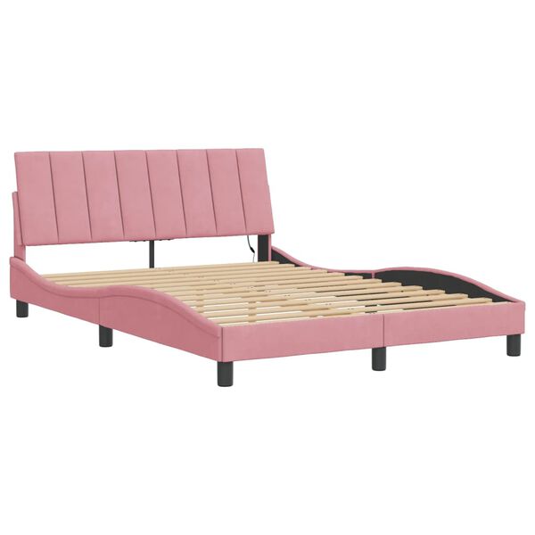 vidaXL Bedframe met LED zonder matras "Hanko" fluweel roze 140x190 cm
