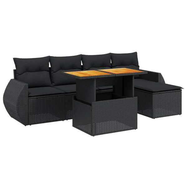 vidaXL 6-delige Loungeset met kussens poly rattan zwart