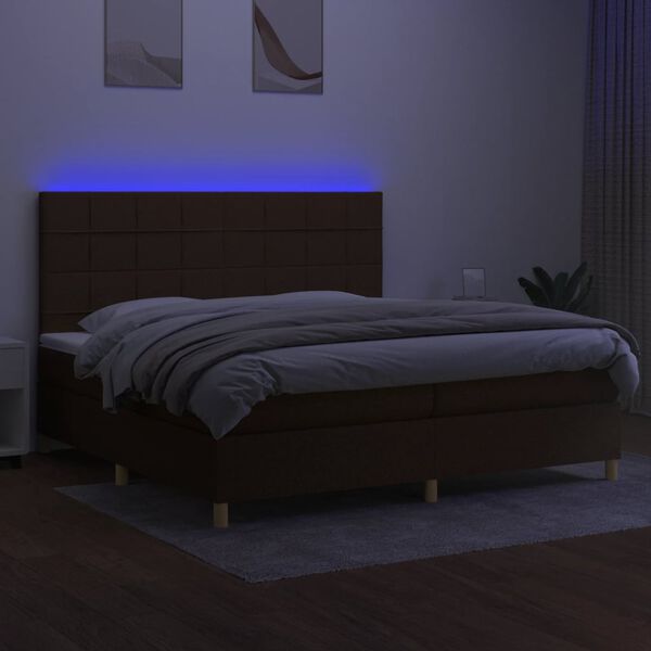 vidaXL Boxspring met matras en LED stof donkerbruin 200x200 cm