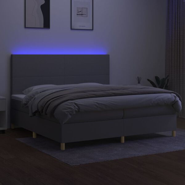 vidaXL Boxspring met matras en LED stof lichtgrijs 200x200 cm