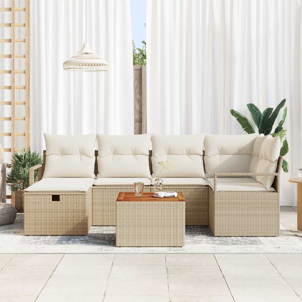 vidaXL Tuin Sofa Set met kussen met opslag 7 pcs Beige Poly riet