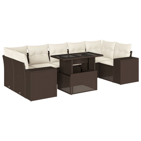 vidaXL 8-delige Loungeset met kussens poly rattan bruin