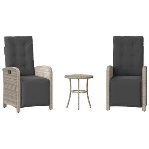 vidaXL 3-delige Bistroset met kussens poly rattan lichtgrijs