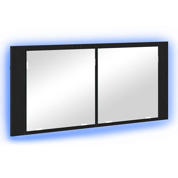 vidaXL LED Spiegelkast Zwart Eiken 100 x 12 x 45 cm Bewerkt hout