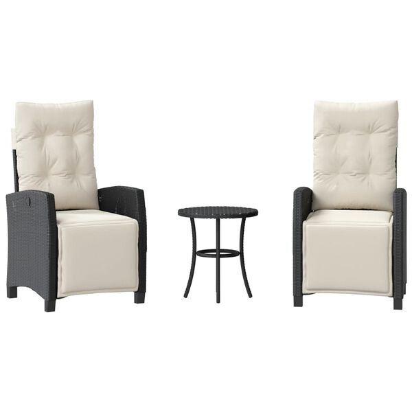 vidaXL 3-delige Bistroset met kussens poly rattan zwart