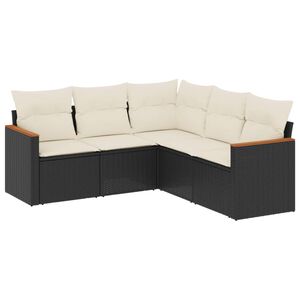vidaXL 5-delige Loungeset met kussens poly rattan zwart
