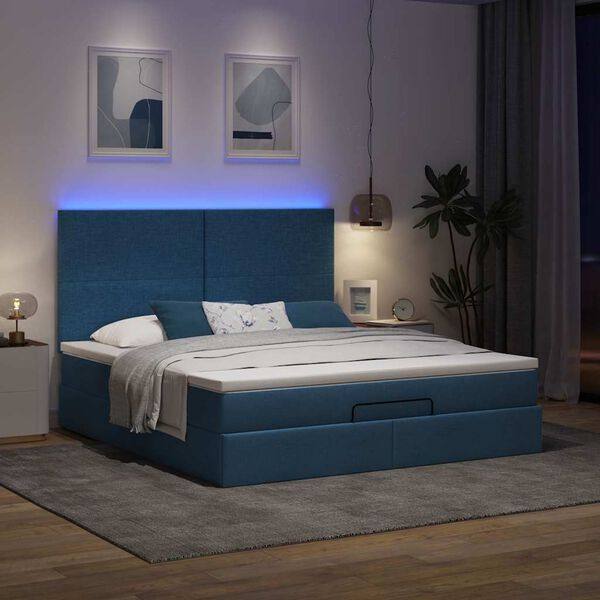 vidaXL Ottoman bed met matras en LED's 180x200cm stof blauw