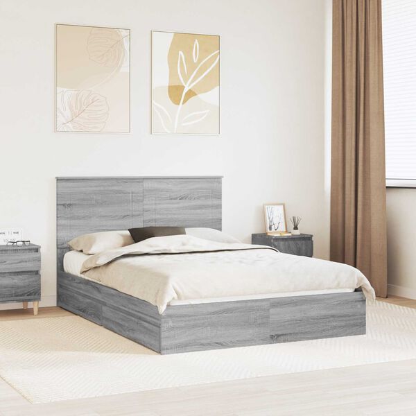 vidaXL Opslag bed met lade Grijs Sonoma 150 x 200 cm Bewerkt hout