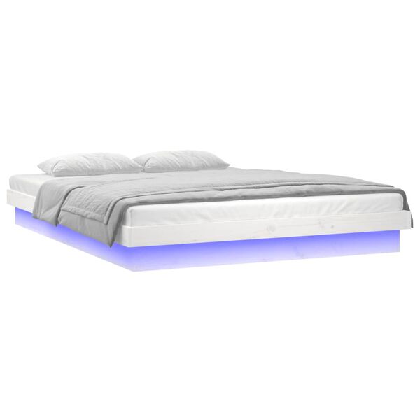 vidaXL Bedframe LED massief hout wit 135x190 cm