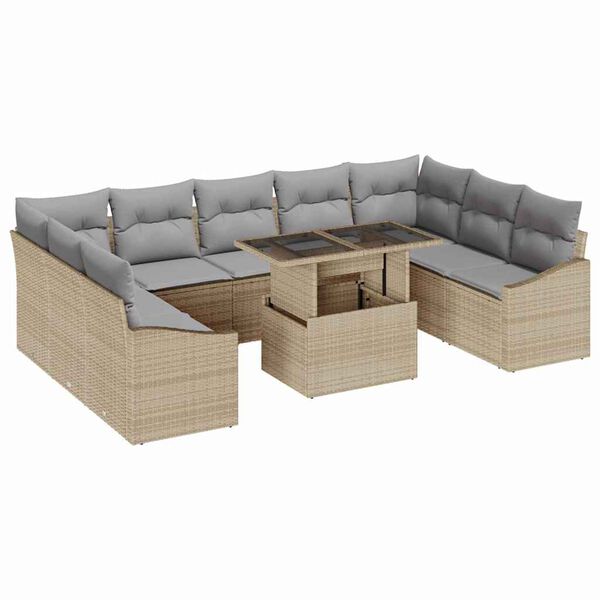 vidaXL Tuin Sofa Set met kussen met opslag 10 pcs Beige en Licht Grijs