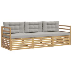 vidaXL Buiten bankenset met kussen 3 pcs Wit en Lichtgrijs Polyester