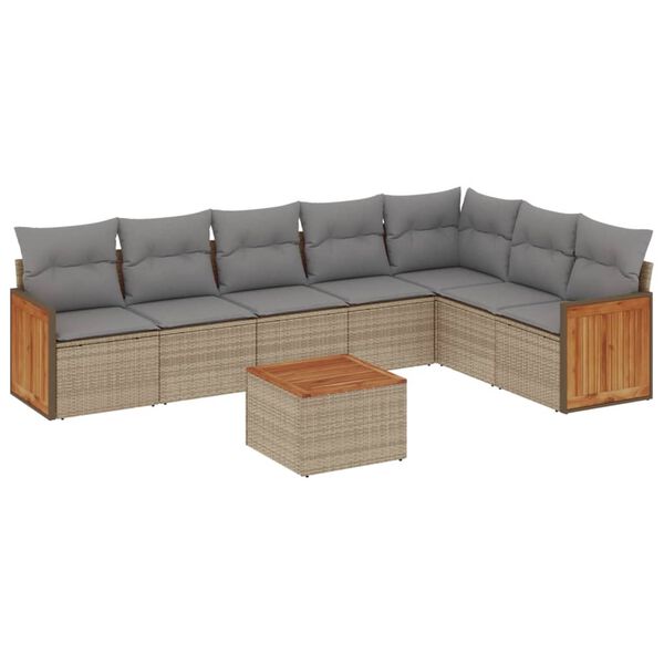 vidaXL 8-delige Loungeset met kussens poly rattan beige