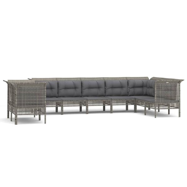 vidaXL 9-delige Loungeset met kussens poly rattan grijs