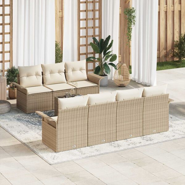 vidaXL Tuinbankenset met kussen 8 pcs Beige en Cr&egrave;me poly rattan